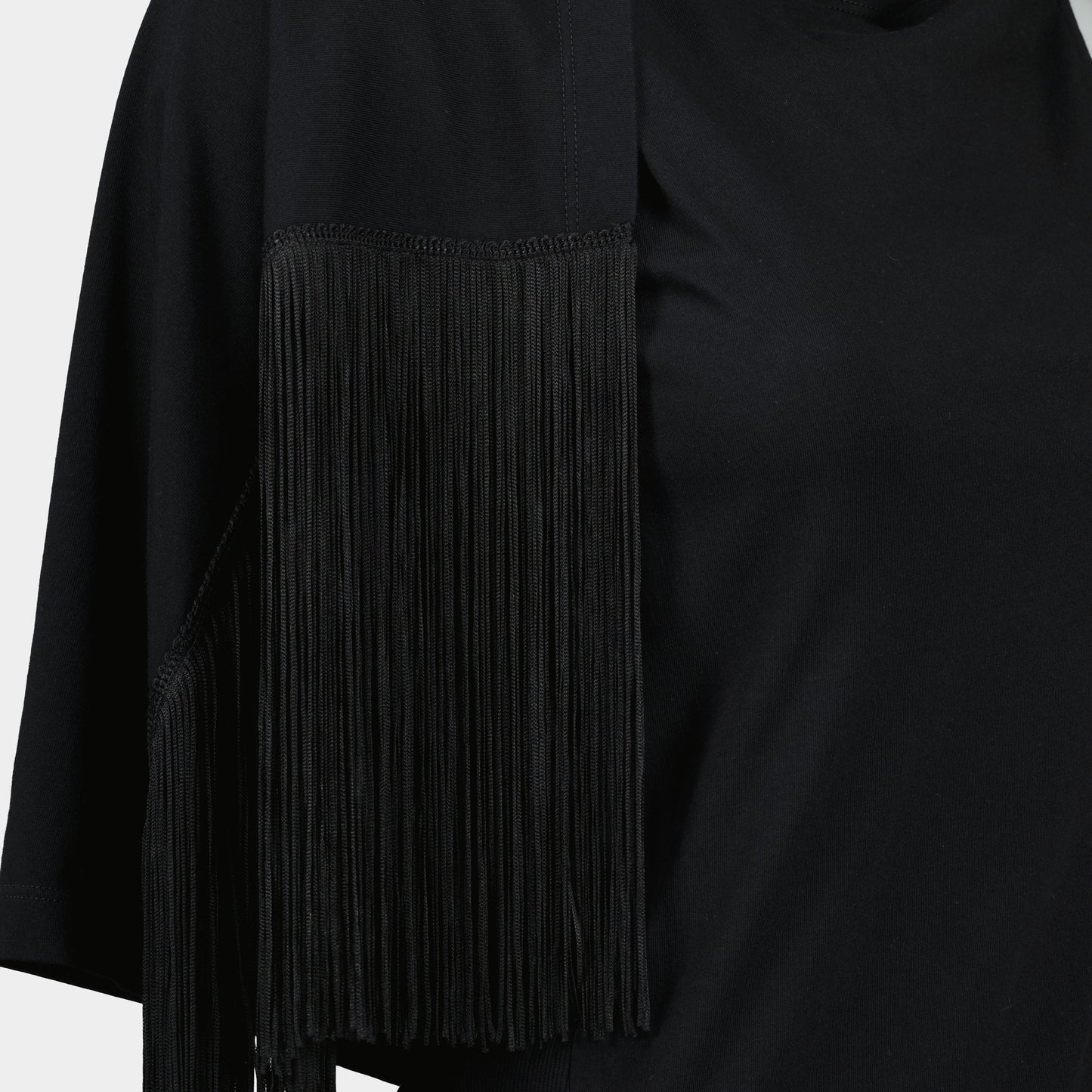 black fringed t-shirt, MM6 fashion, cotton t-shirt, spring summer 2025, fringe detail