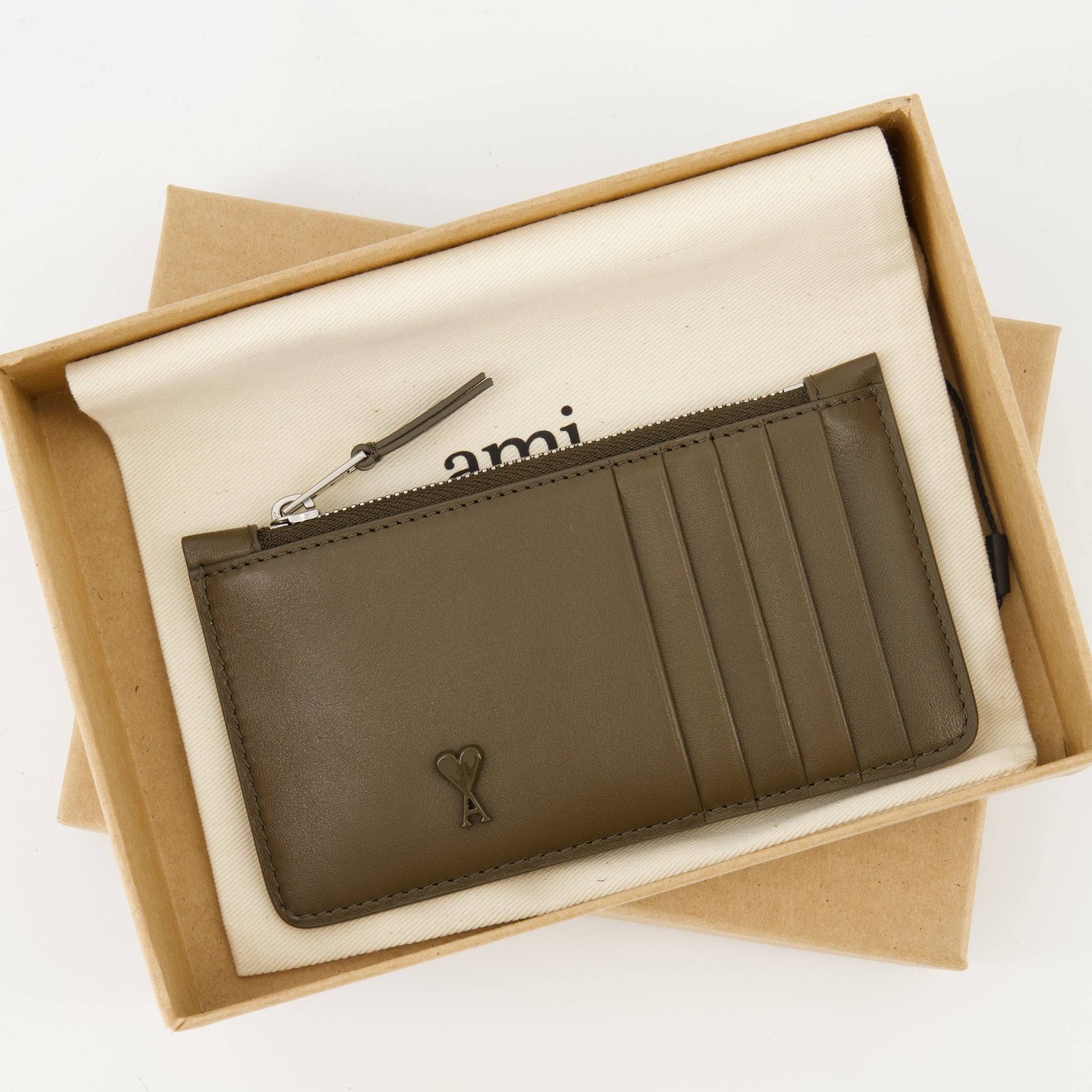 Ami Paris cardholder, leather zippered cardholder, unisex accessories, Autumn-Winter collection, smooth cowhide wallet