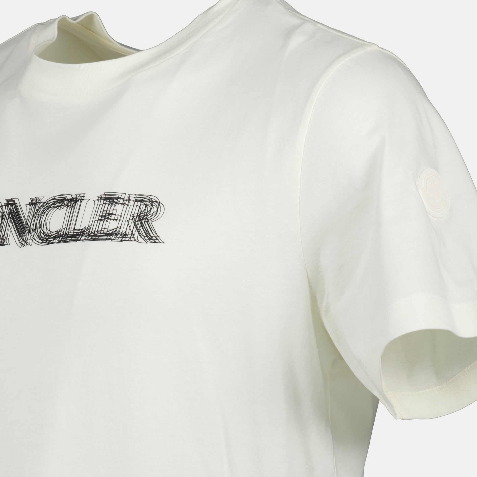 Moncler t-shirt, white logo tee, cotton t-shirt, casual wear, contemporary fashion