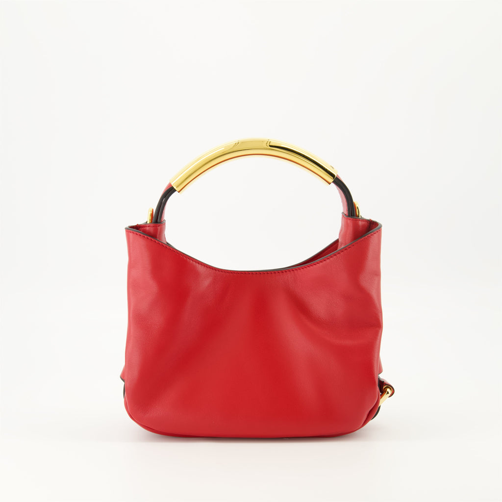 red leather handbag, Moschino Handle Me, nappa leather bag, adjustable shoulder strap, luxury handbag