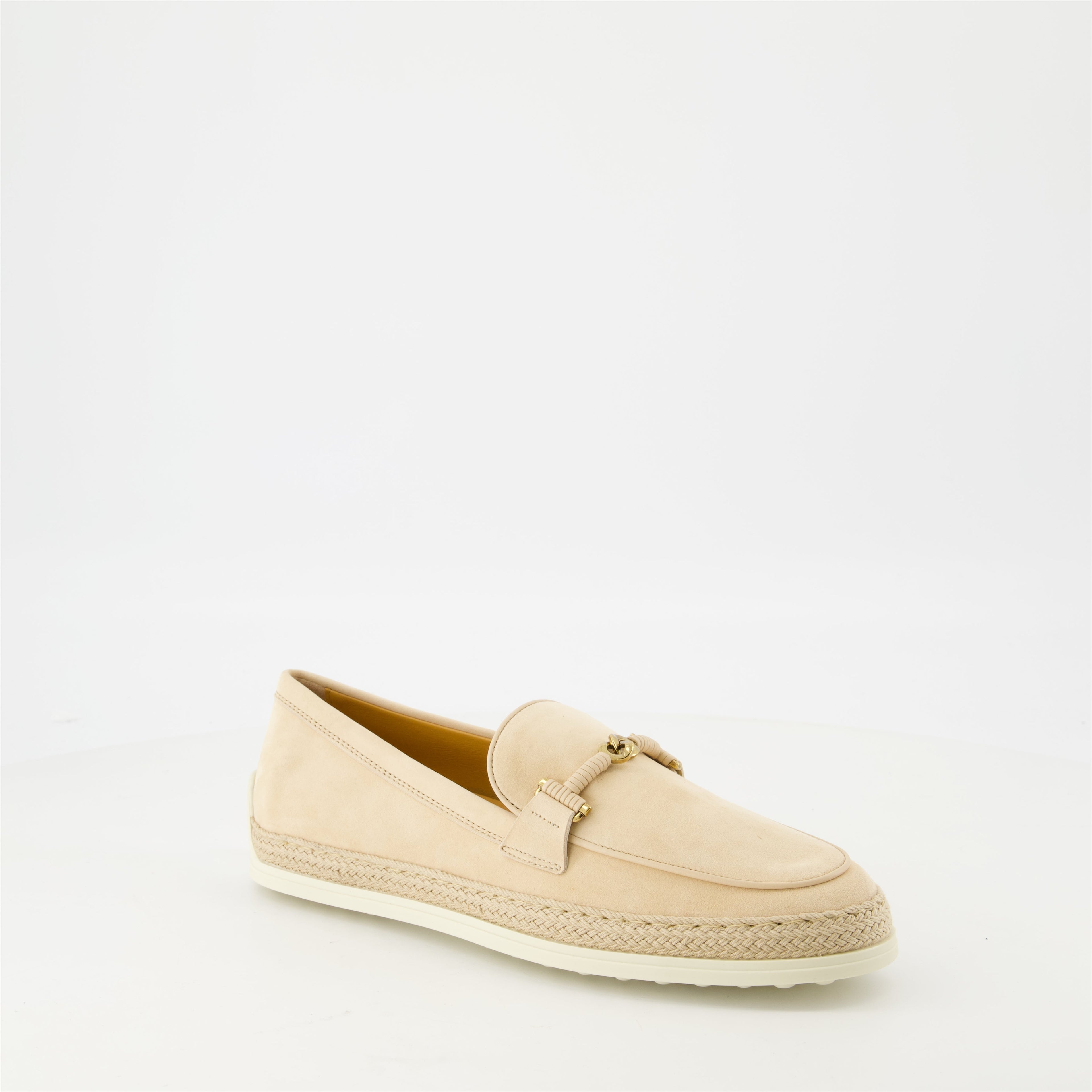 suede moccasins, Tod's footwear, artisanal footwear, beige moccasins, stylish slip-on shoes