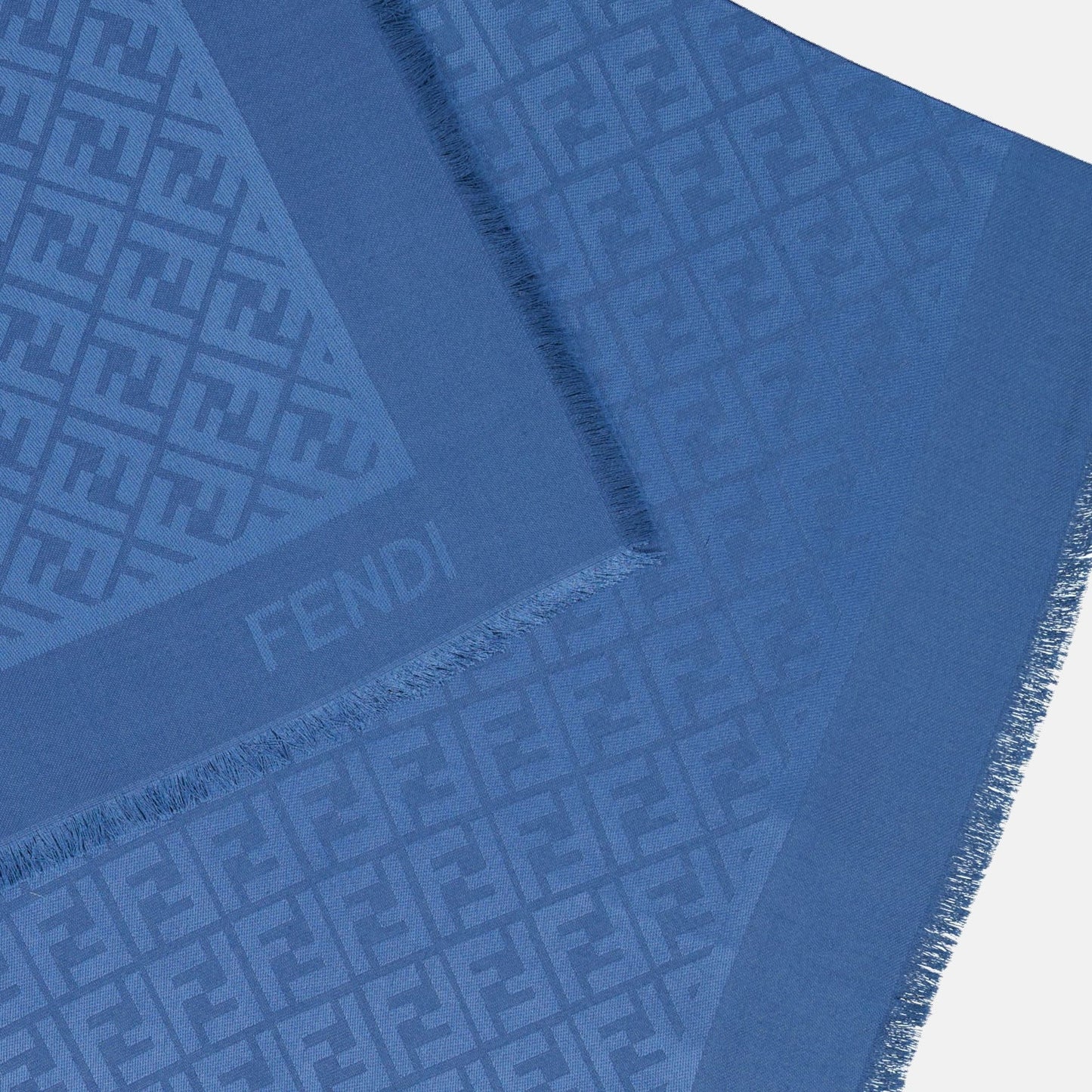 Fendi Shawl, Wool and Silk Shawl, Blue Patterned Shawl, Fall-Winter 2024, Elegant Accessories