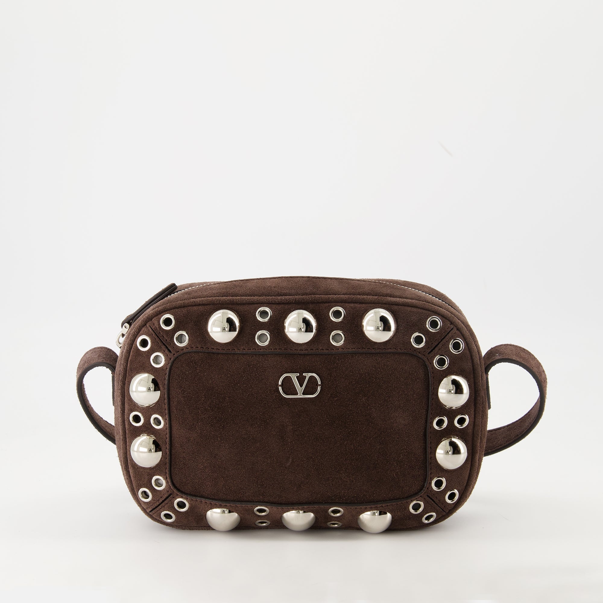 Image du sac en cuir suédé marron Nellcôte par Valentino Garavani pour femmes - Saison Automne-Hiver 2025 - Vue de devant