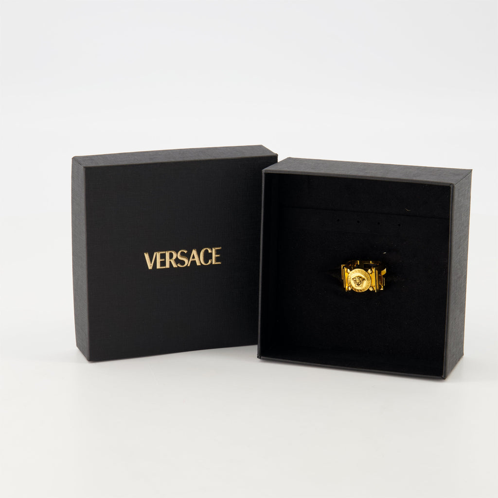 Versace ring, Medusa Greca, unisex jewelry, golden ring, designer accessories