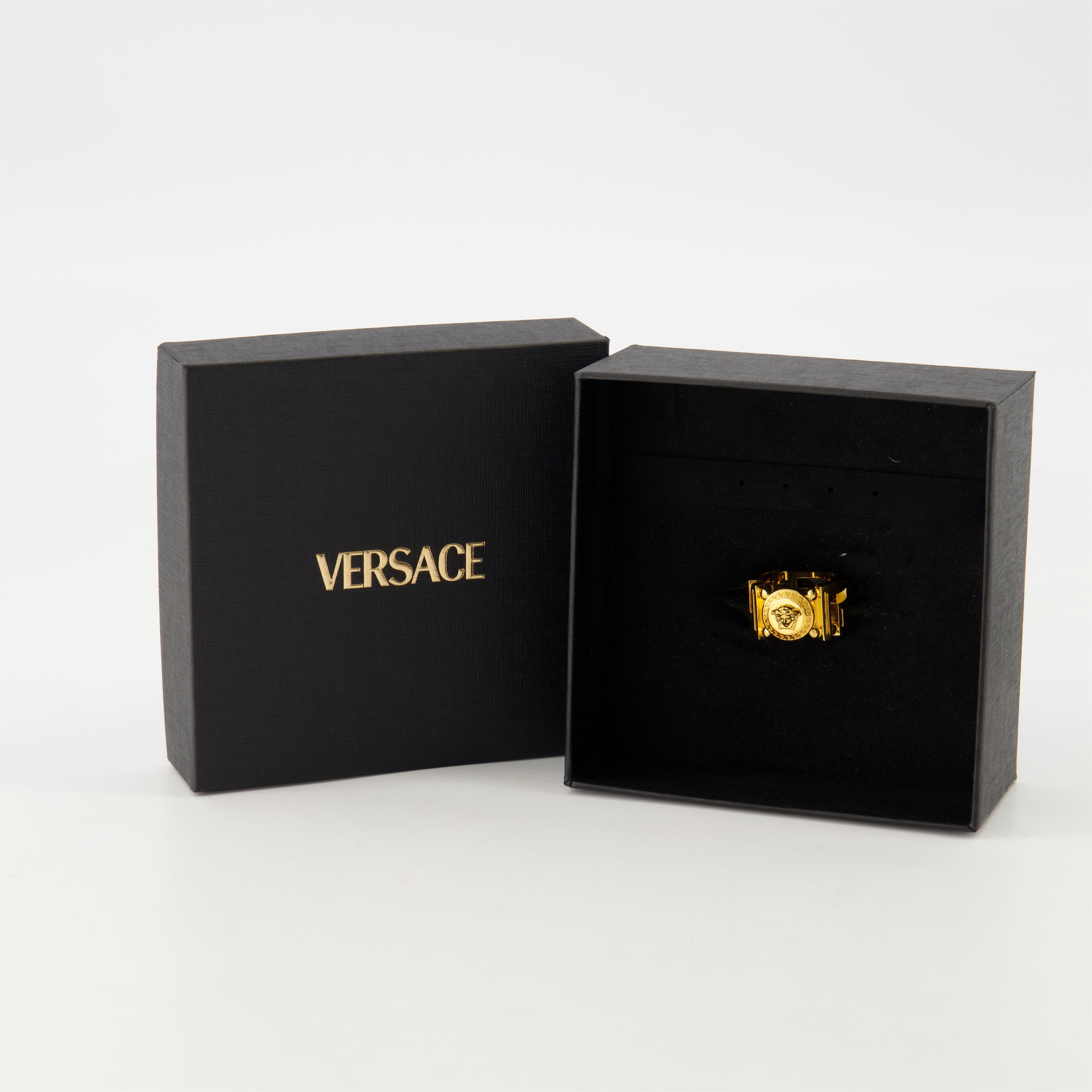 Versace ring, Medusa Greca, unisex jewelry, golden ring, designer accessories