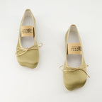 khaki ballerines, satin shoes, MM6 design, anatomical shape, comfortable flats