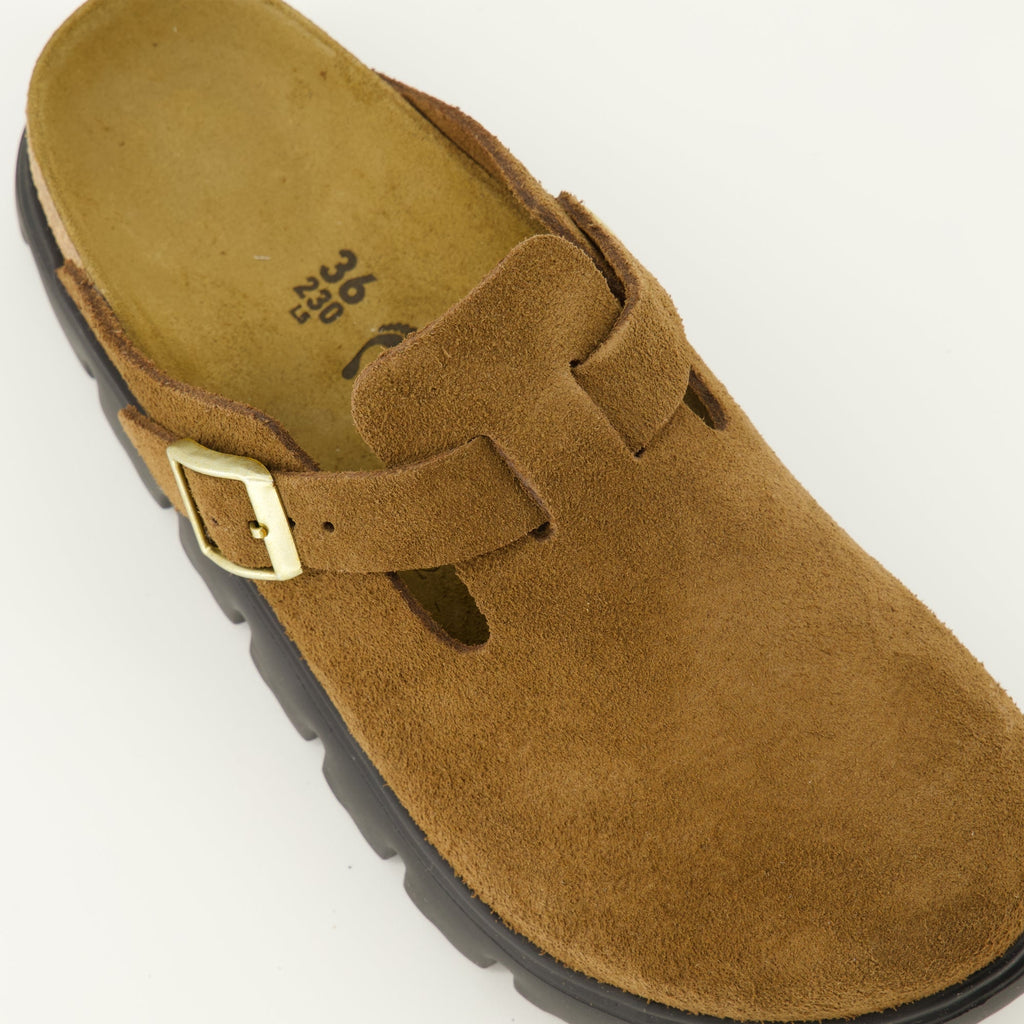 Boston Chunky Sandals, Birkenstock footwear, brown suede sandals, comfortable slip-on sandals, seasonal footwear