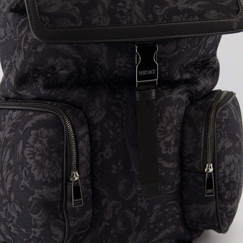 Barocco backpack, Versace backpack, luxury accessories, jacquard backpack, designer backpacks
