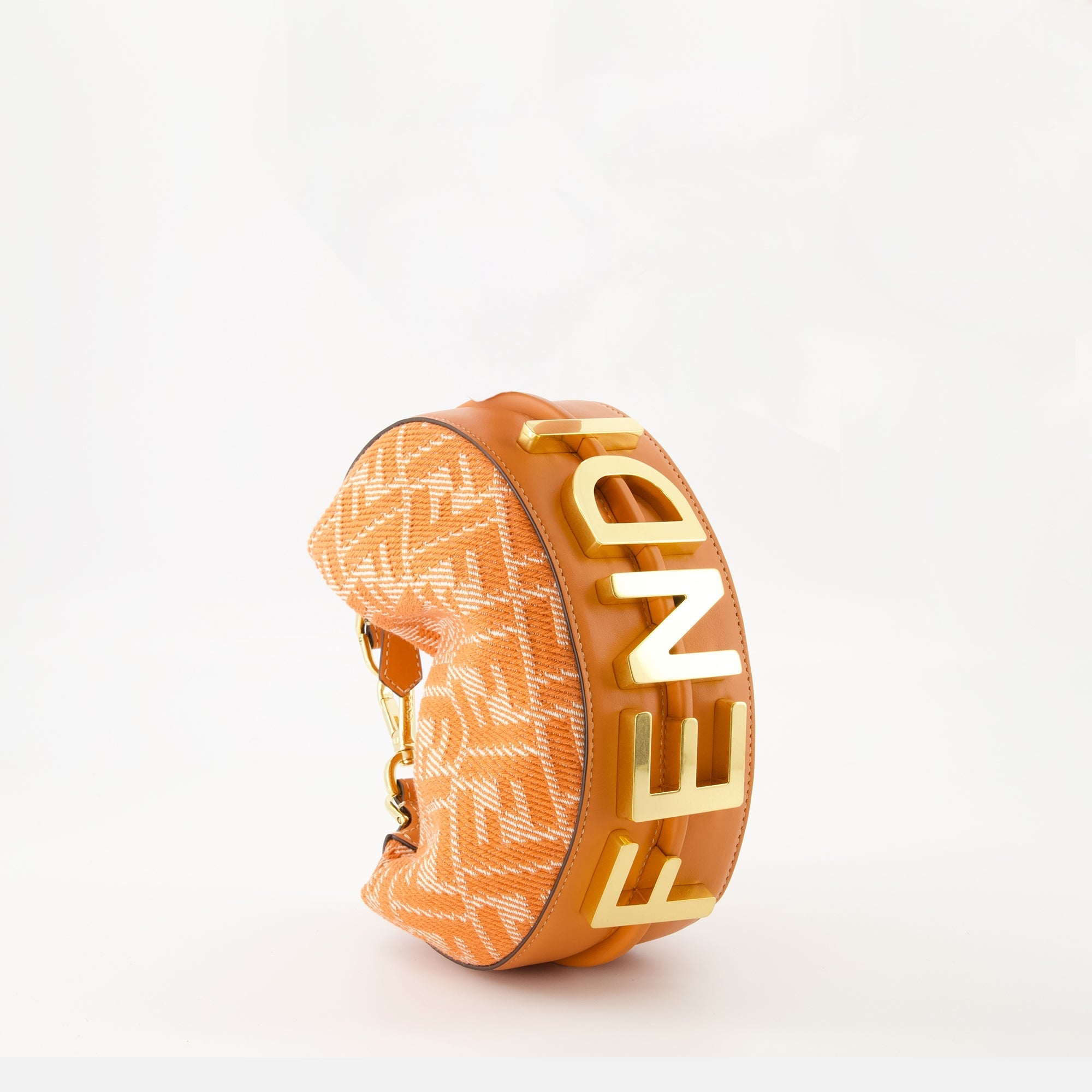 Fendigraphy mini bag, orange crossbody bag, FF print accessory, leather jacquard bag, women's designer bag