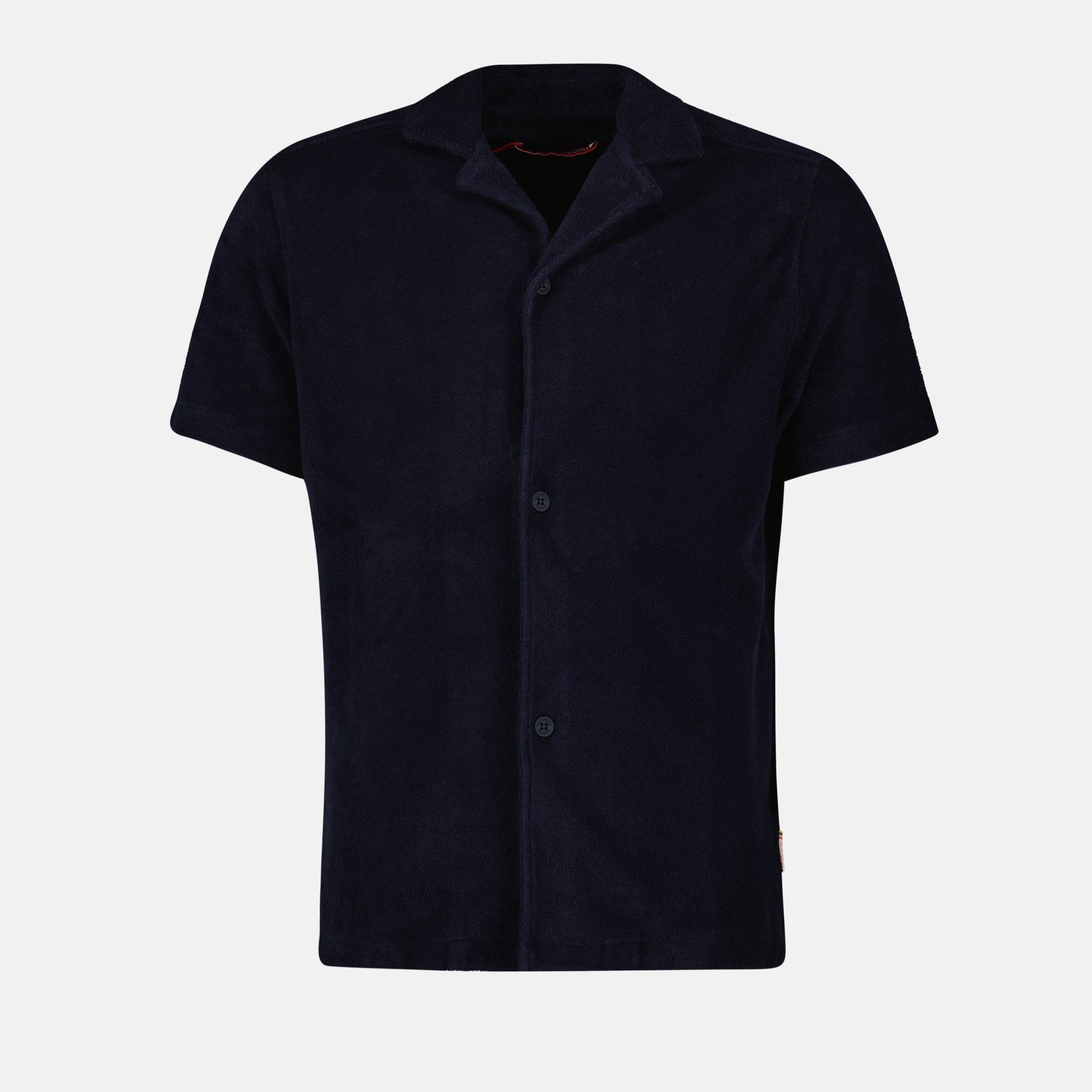 Terry cotton shirt, Orlebar Brown shirt, luxury fashion, navy shirt, organic fabric