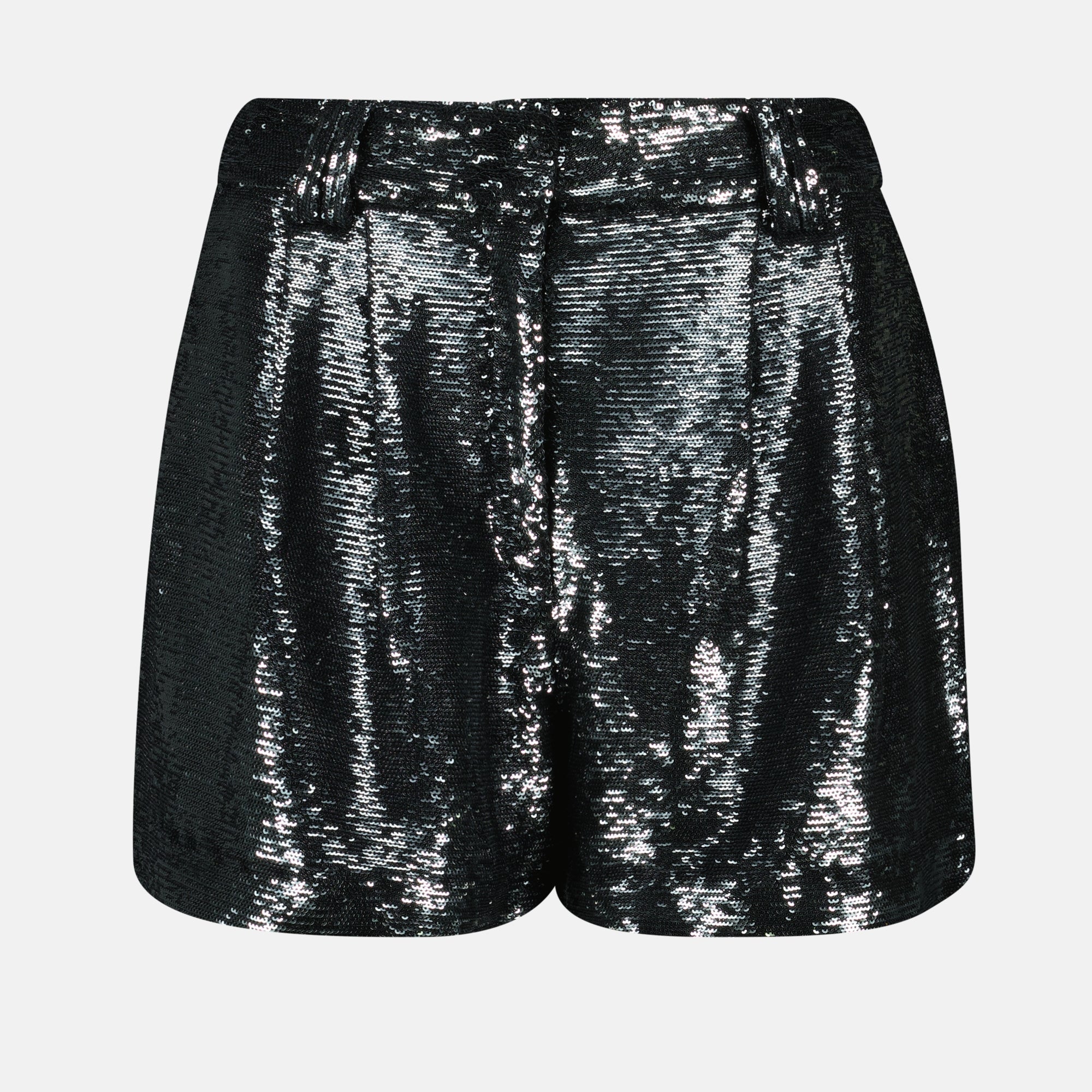 silver sequin shorts, Nucas shorts, high-waisted shorts, summer fashion, elegant shorts