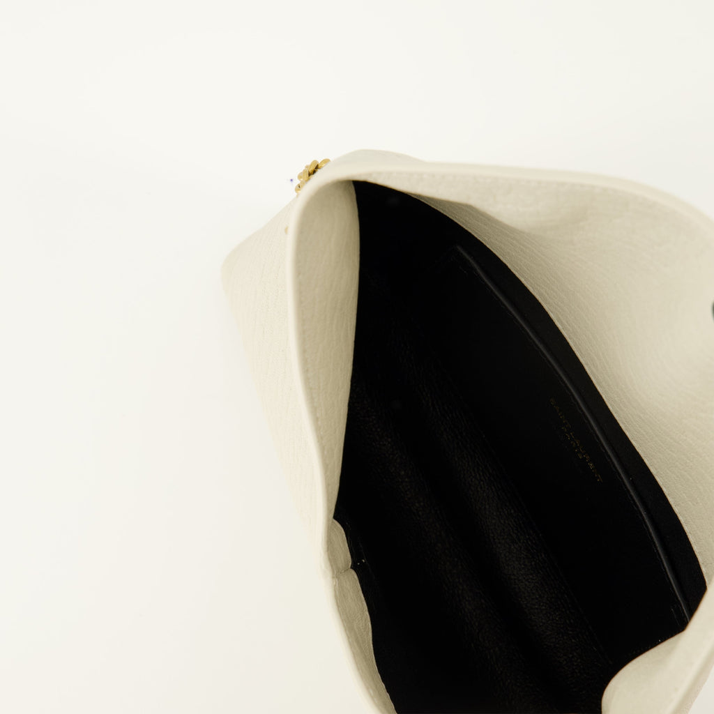 Cassandre Chain Pouch, Saint Laurent handbag, luxury accessories, beige leather bag, chic designer pouch