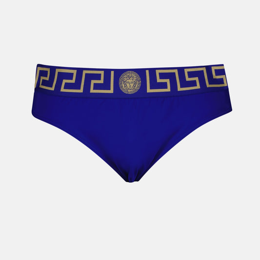 Medusa Greca Swim Briefs, Navy Blue Swimwear, Versace Swim, Luxury Men's Swim, Designer Swimwear