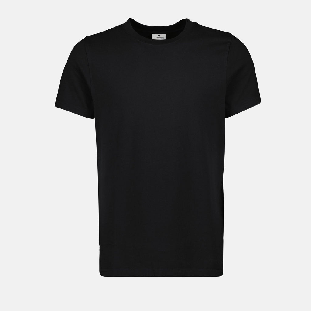 Image of Black Cotton T-shirt with Logo Embroidery by Courrèges for Men - Season Spring-Summer 2025 - Front View