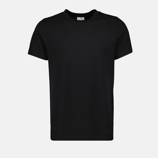 black cotton T-shirt, logo embroidery, classic design, spring-summer fashion, versatile apparel