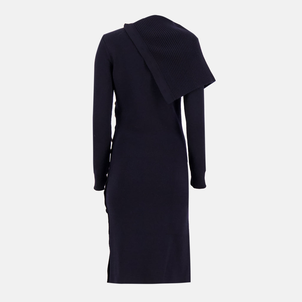 Rabanne dress, long button dress, wool dress, navy blue dress, Autumn-Winter 2025 fashion