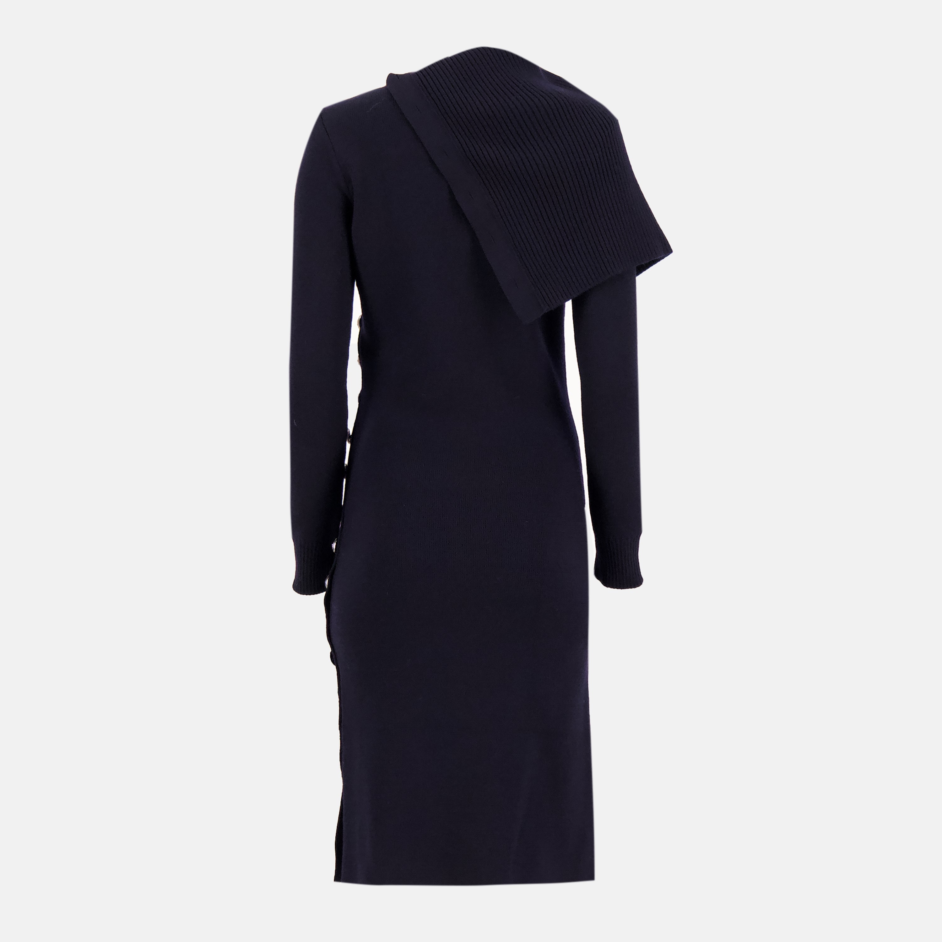 Rabanne dress, long button dress, wool dress, navy blue dress, Autumn-Winter 2025 fashion