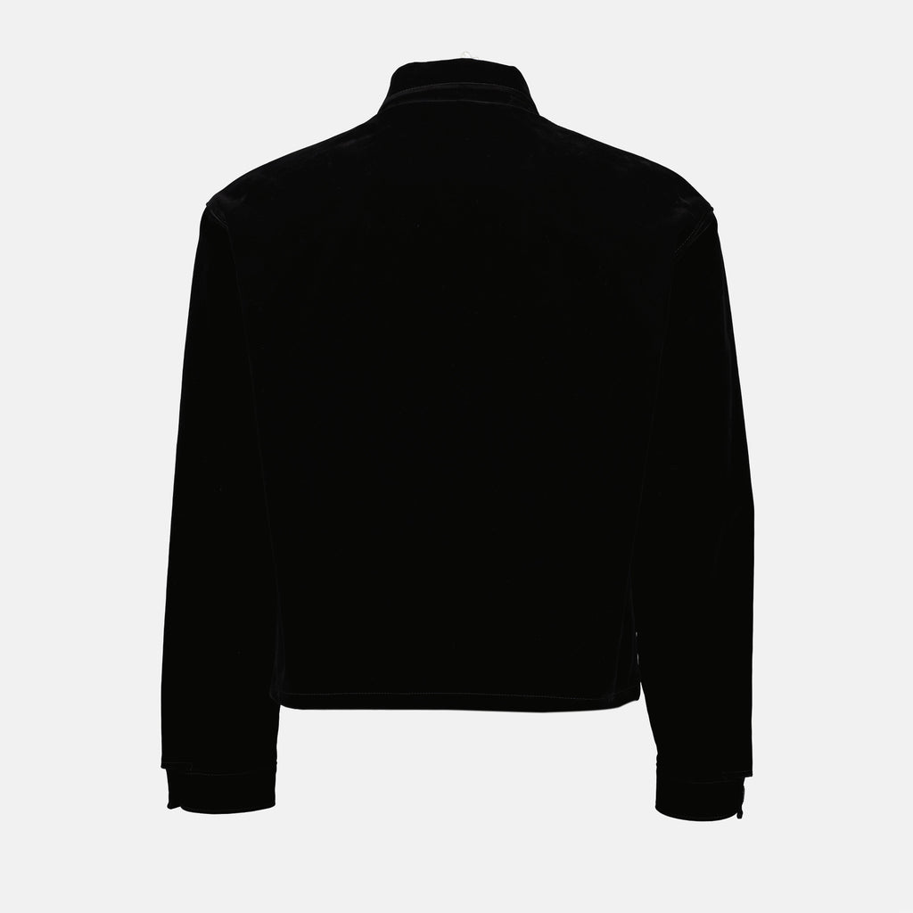black velvet jacket, classic collar jacket, zipped front jacket, designer logo jacket, Autumn-Winter collection