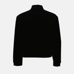 black velvet jacket, classic collar jacket, zipped front jacket, designer logo jacket, Autumn-Winter collection