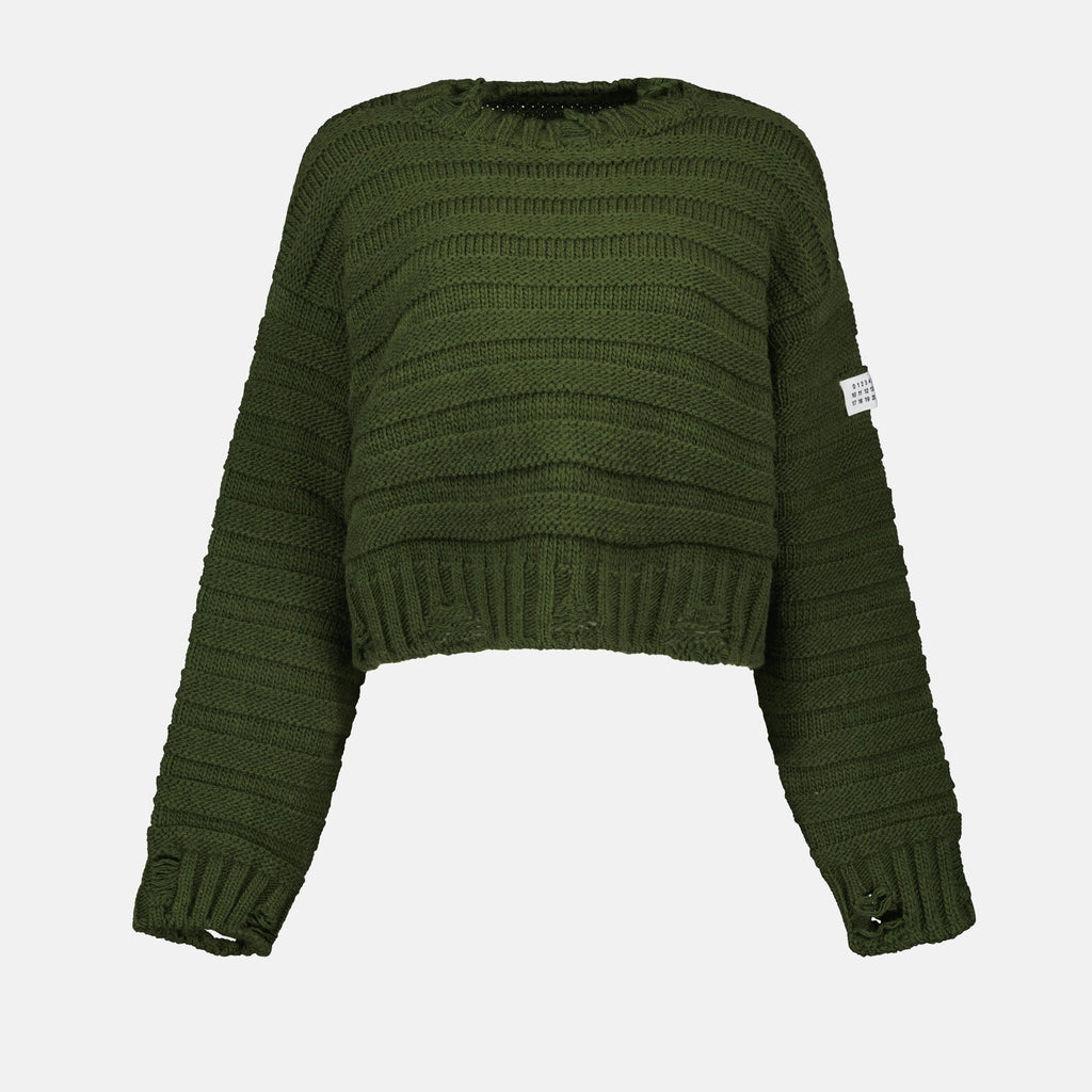 Distressed Green Ribbed Sweater