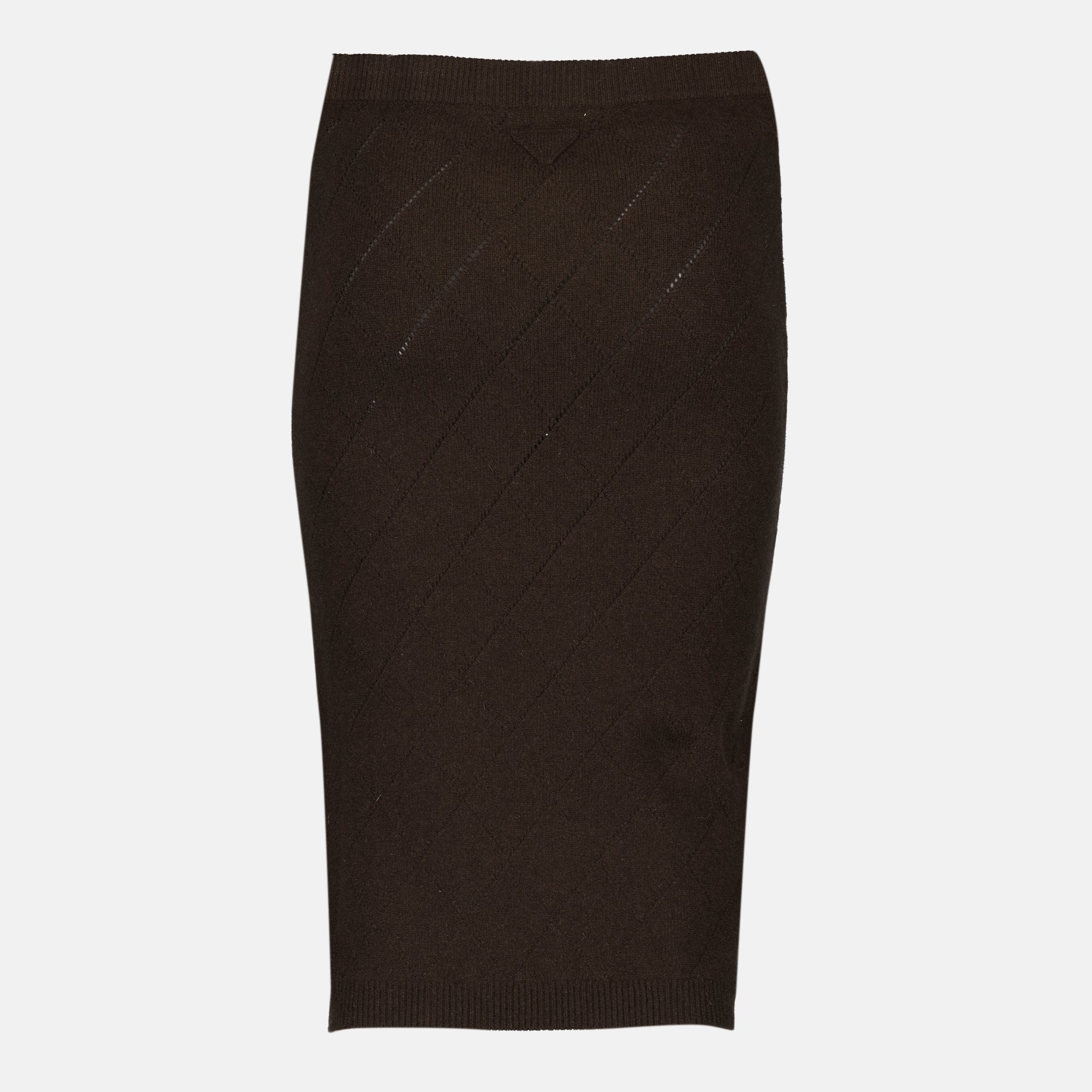 Prada skirt, brown wool skirt, ribbed edge skirt, Fall-Winter 2025 collection, elegant skirt