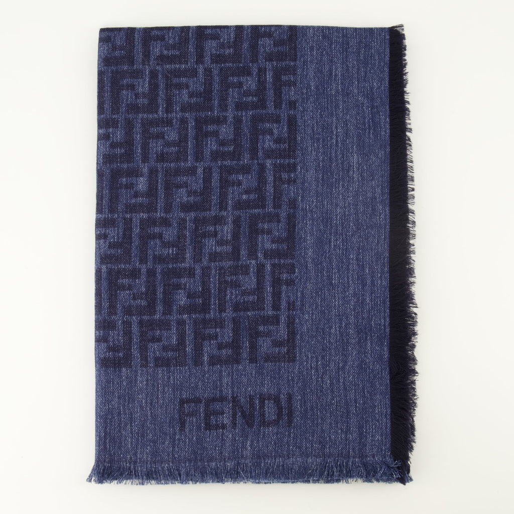 Image of Châle FF Bleu Marine by Fendi for Women - Season Spring-Summer 2026 - Front View