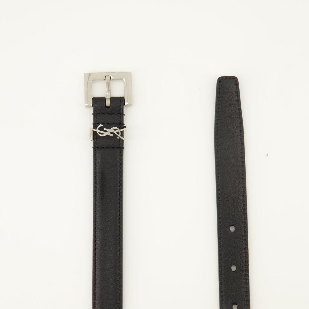 Saint Laurent belt, black leather accessory, adjustable belt, luxury belts, designer accessories