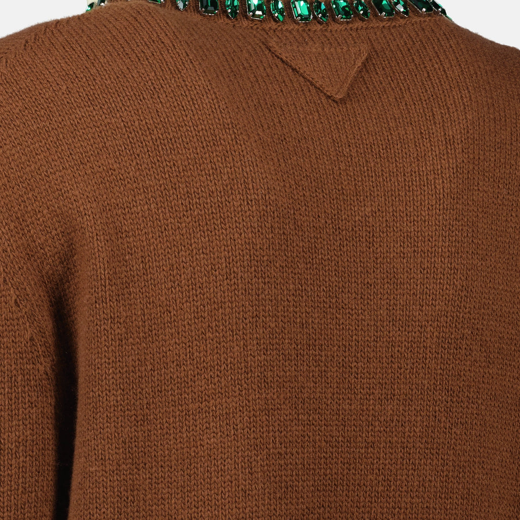 Image of Brown Cashmere and Wool Sweater by Prada for Women - Season Spring-Summer 2026 - Detail View 1