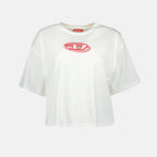 Diesel T-Buxt, Crop T-Shirt, Spring-Summer 2025, Red Logo T-Shirt, White Cotton Top
