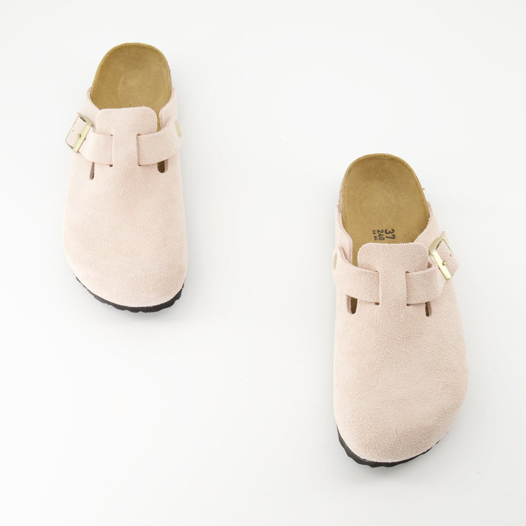 Birkenstock mules, Boston mules, comfortable footwear, light pink mules, women's slip-on shoes