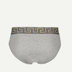 Medusa Greca, grey slip briefs, elastic band, Versace 2024, men's underwear