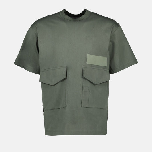 Sacai Green Pocket T-shirt, luxury T-shirt, cotton jersey T-shirt, Autumn-Winter 2024, designer T-shirt