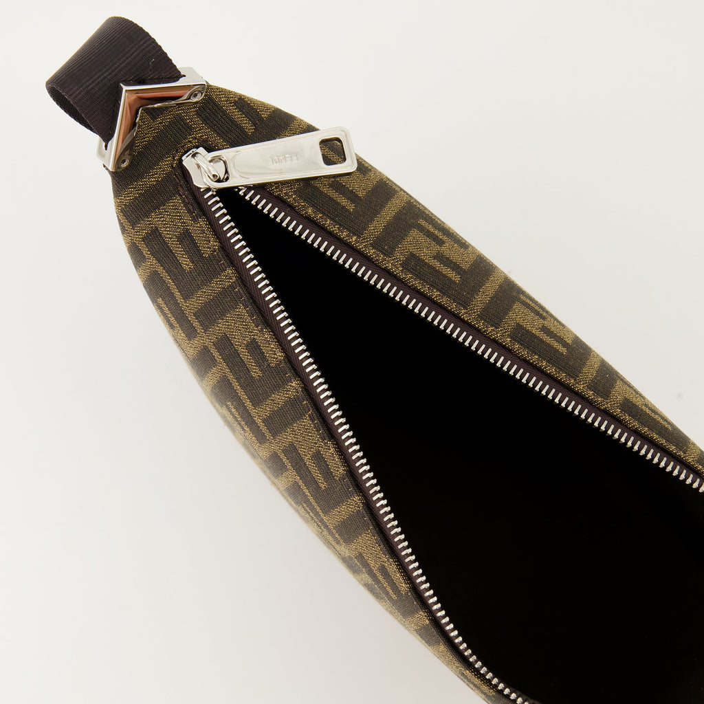 Fendi Melon bag, luxury shoulder bag, embroidered canvas bag, FF print bag, adjustable strap bag