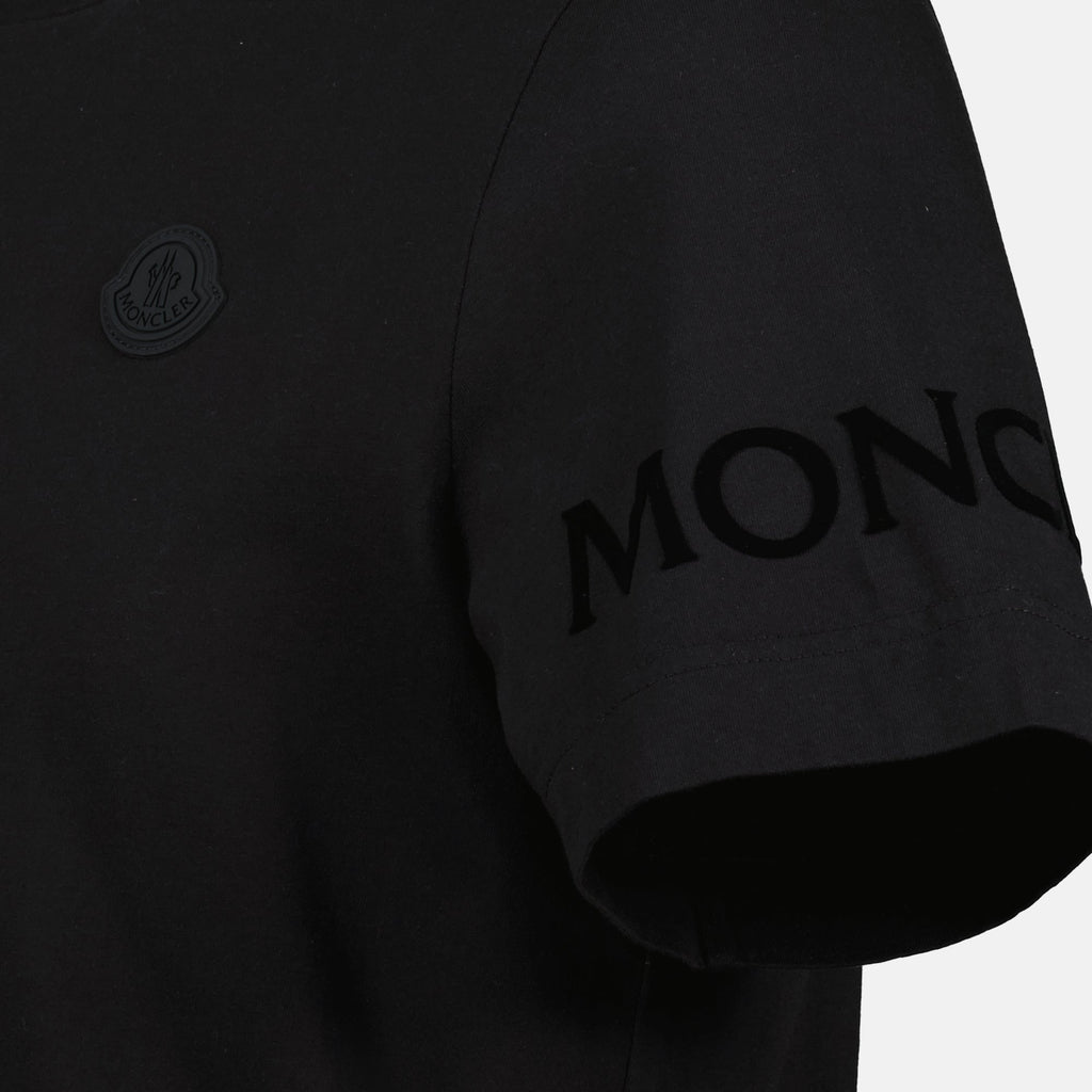 Moncler t-shirt, black logo tee, cotton jersey t-shirt, fall winter collection, men's casual wear