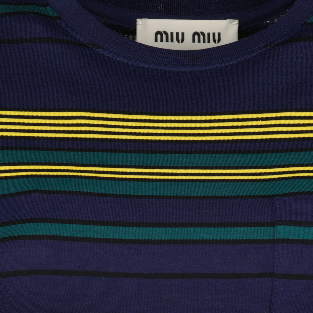 Image de T-shirt en coton rayé par Miu Miu pour femmes - Saison Printemps-Été 2026 - Détail 2