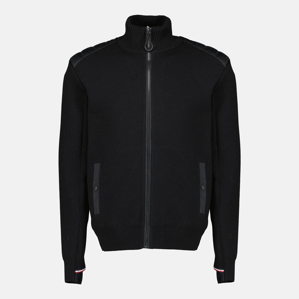 Moncler Grenoble cardigan, quilted wool cardigan, black wool cardigan, zipped cardigan, men's outerwear