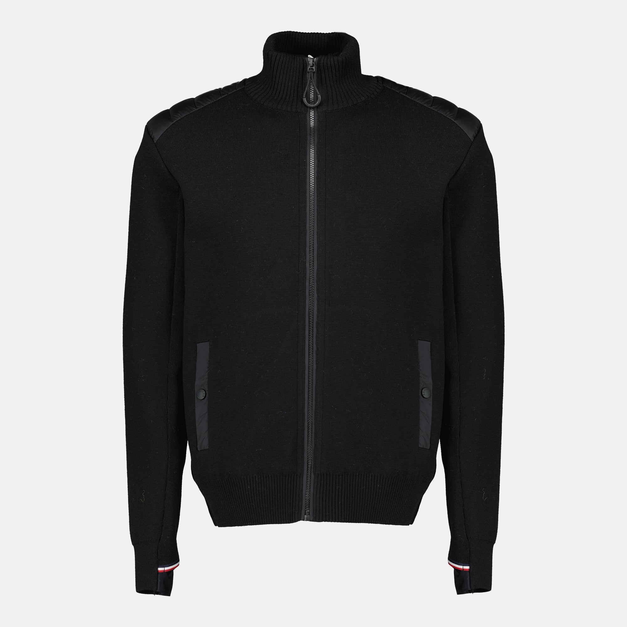 Moncler Grenoble cardigan, quilted wool cardigan, black wool cardigan, zipped cardigan, men's outerwear