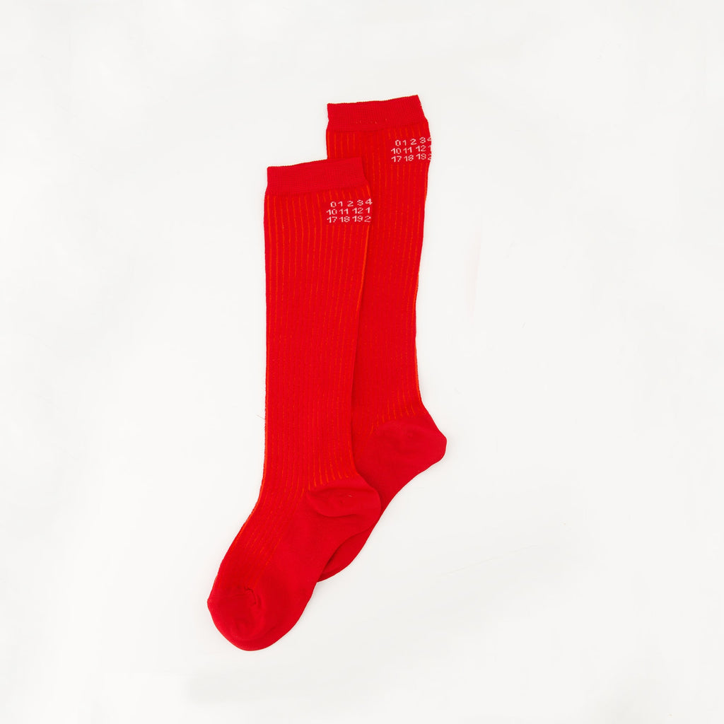 Numeric socks, MM6, red socks, ribbed viscose, slip-on design