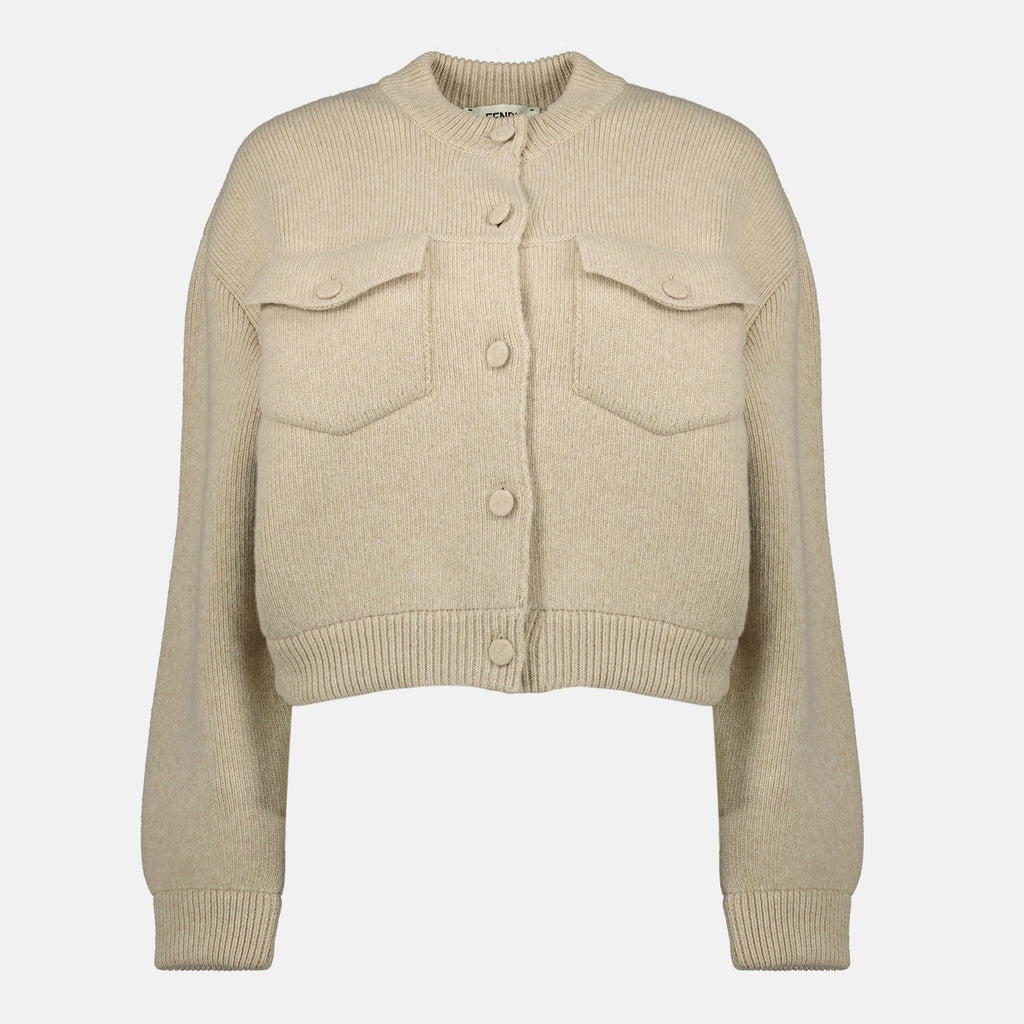 Image of Beige Wool Cardigan by Fendi for Women - Season Spring-Summer 2026 - Front View