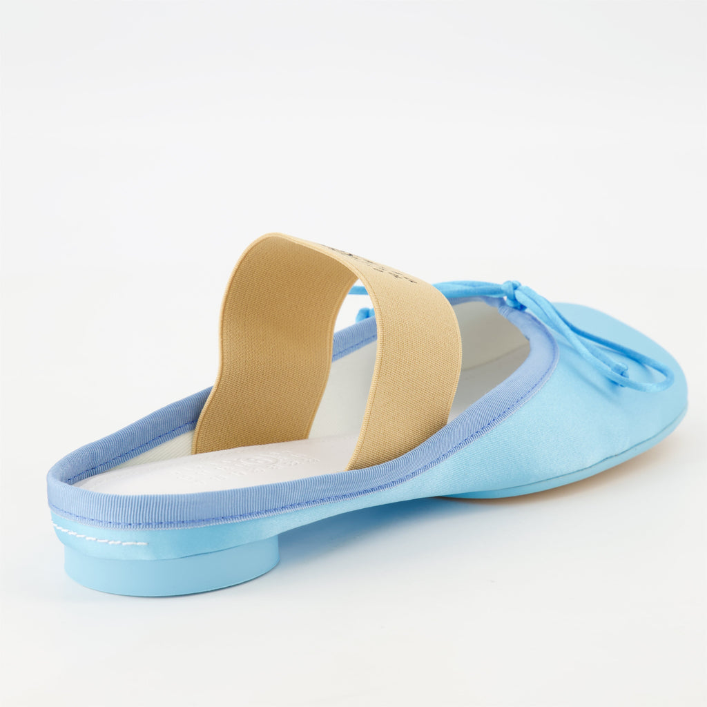 mules, MM6, viscose shoes, blue footwear, elegant sandals