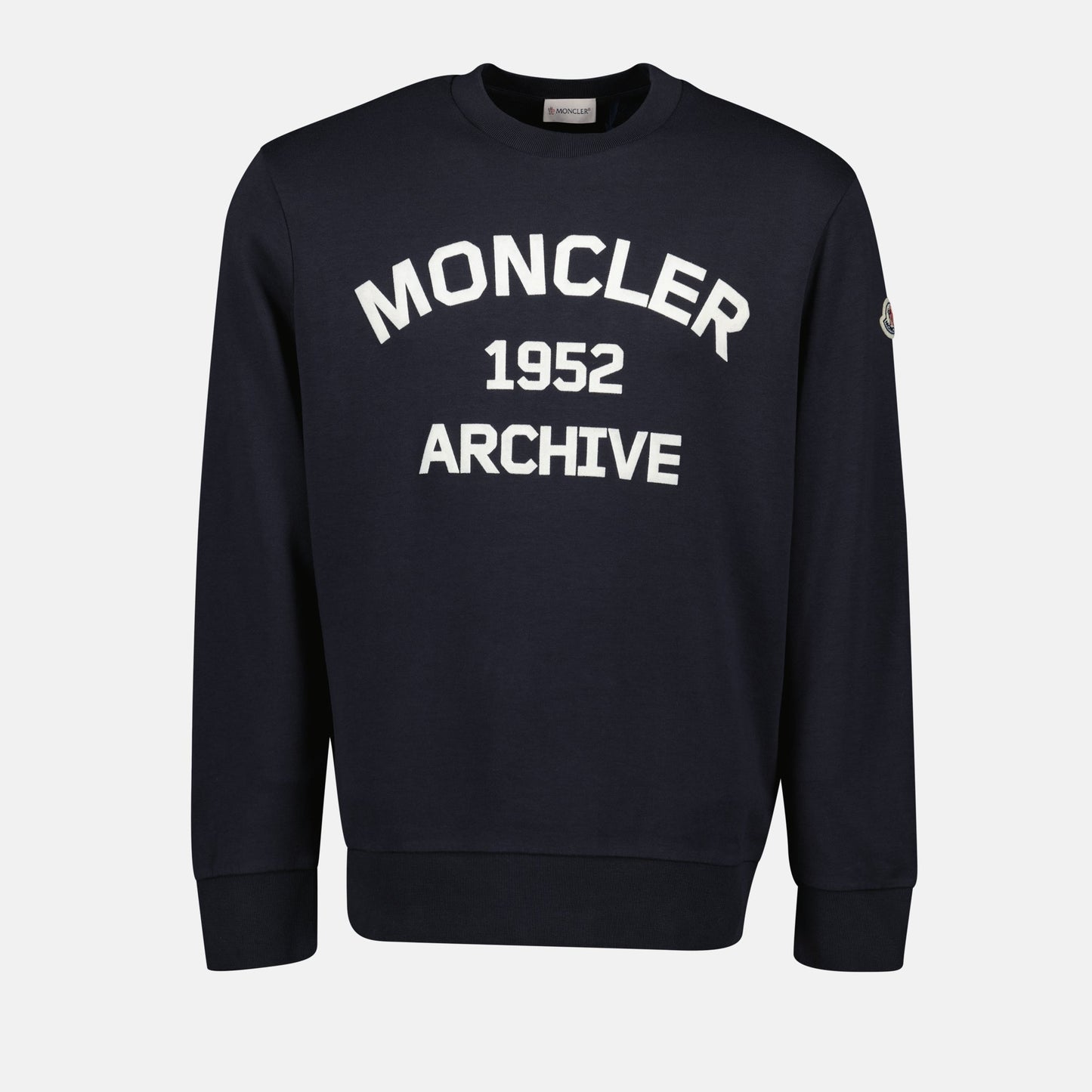 Moncler sweatshirt, navy sweatshirt, printed sweatshirt, autumn collection, cotton luxury wear