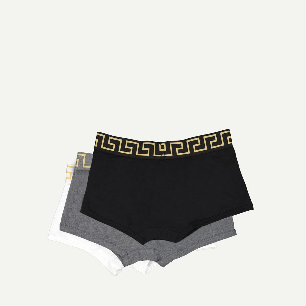 Versace boxers, cotton boxers, men's essentials, Medusa Greca, black grey white boxers