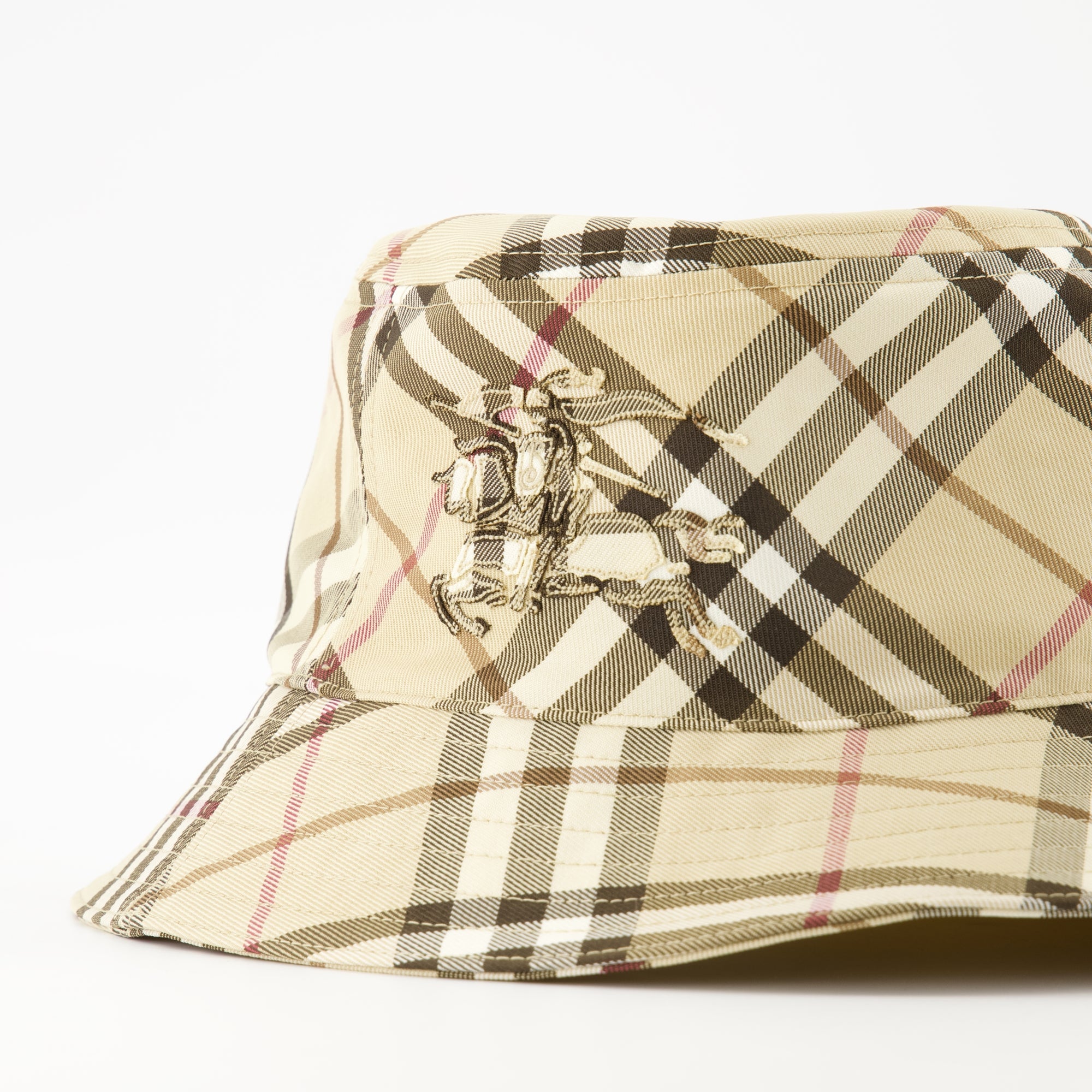bucket hat, Burberry hat, check print hat, unisex accessory, embroidered logo