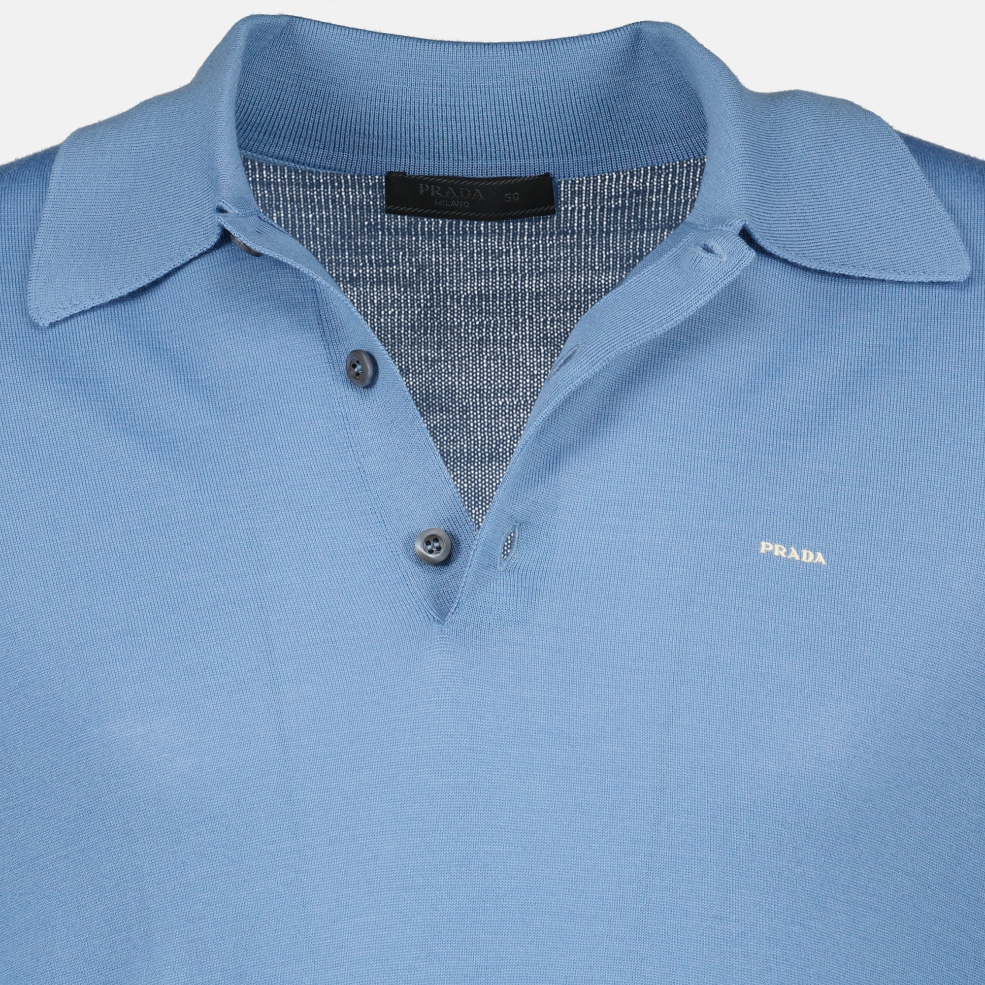 프라다의 남성용 울 폴로 셔츠 이미지 - 시즌 봄-여름 2026 - 디테일 뷰 1