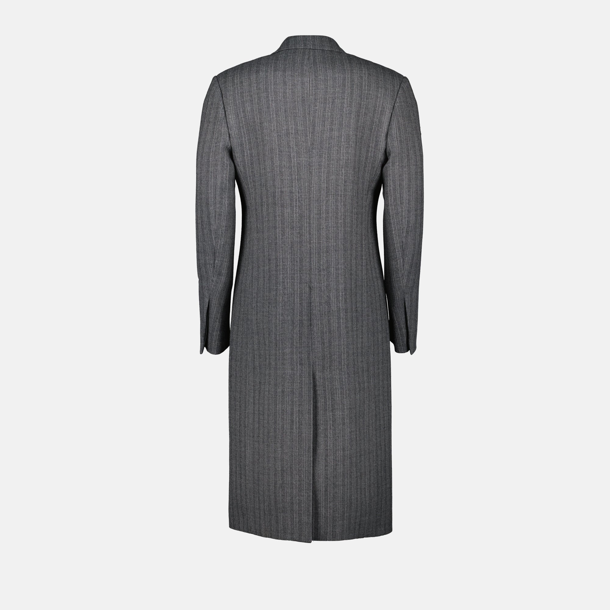 Image d'un manteau long en laine avec un motif rayé de Dior pour hommes - Saison automne-hiver 2024 - Vue de dos