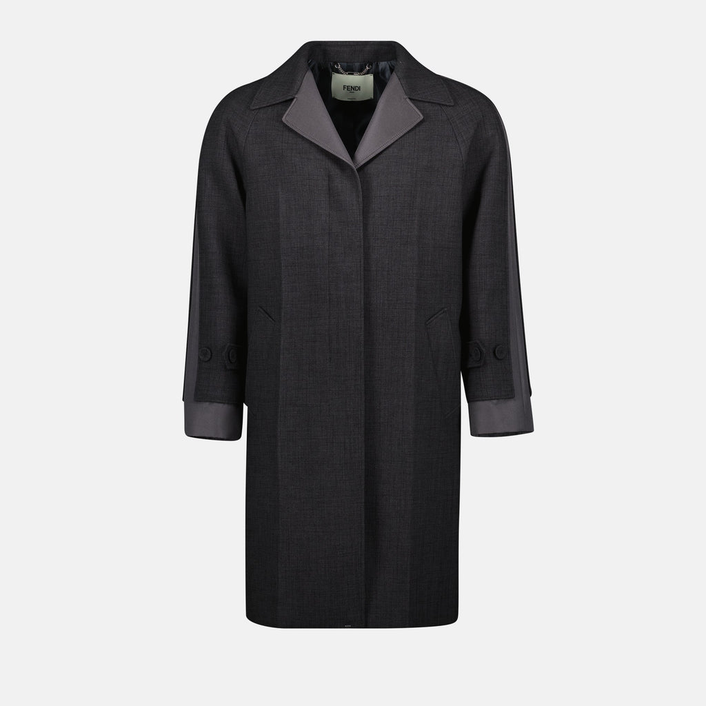 Image of Gray Car Coat by Fendi for Women - Season Autumn-Winter 2024 - Front View