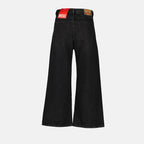 wide jeans, faded black denim, high-waisted jeans, Diesel jeans, women's denim fashion