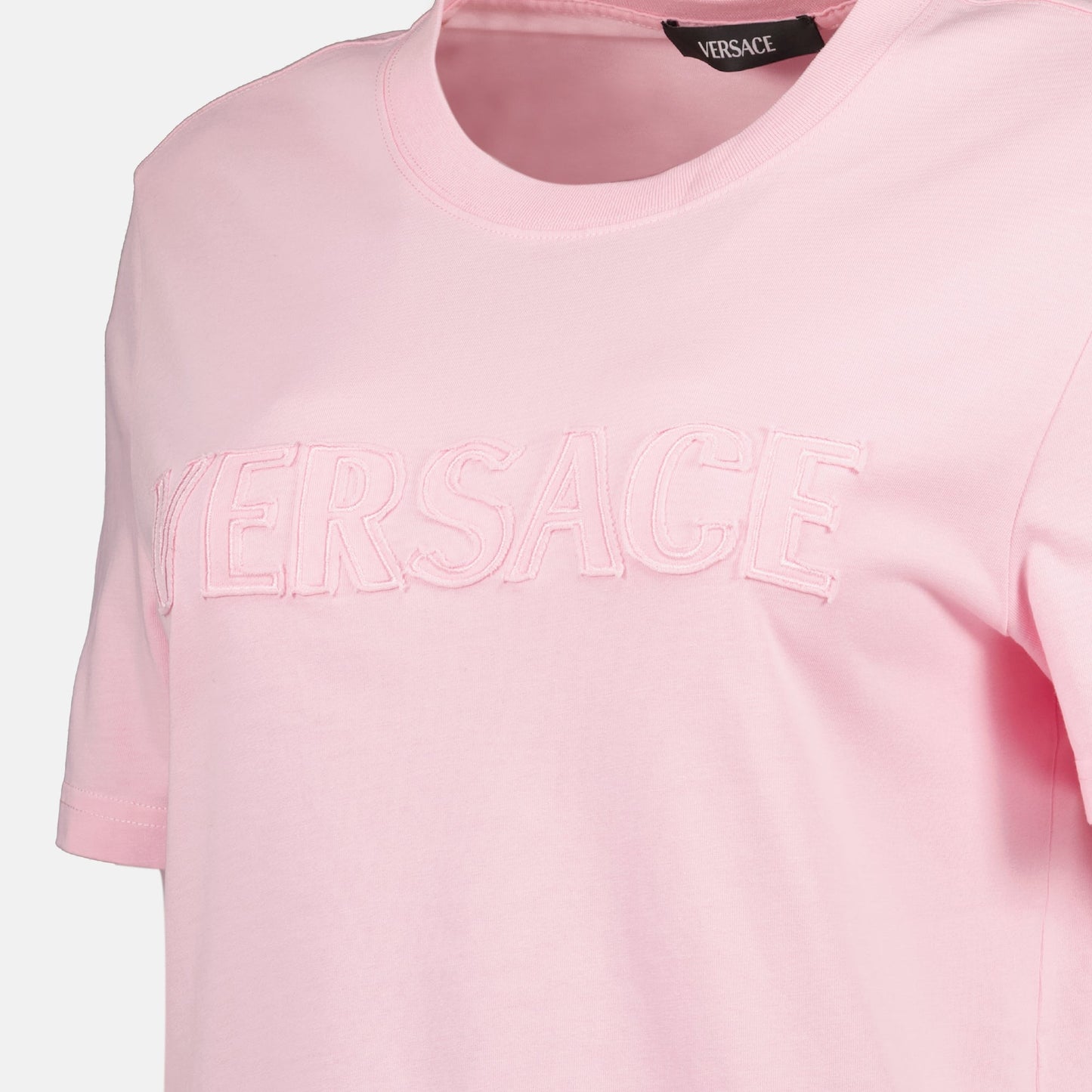 Embroidered T-shirt, Pink T-shirt, Cotton T-shirt, Versace T-shirt, Short Sleeve T-shirt