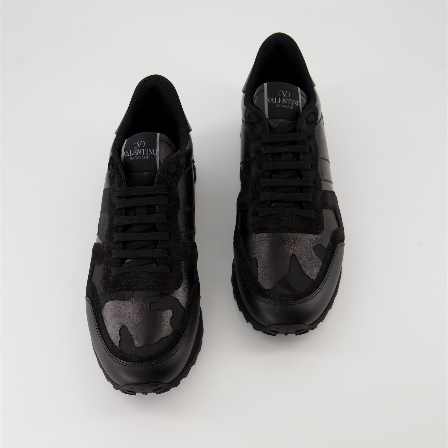 Valentino Garavani sneakers, Rockrunner leather sneakers, luxury footwear, black suede sneakers, high-end sneakers