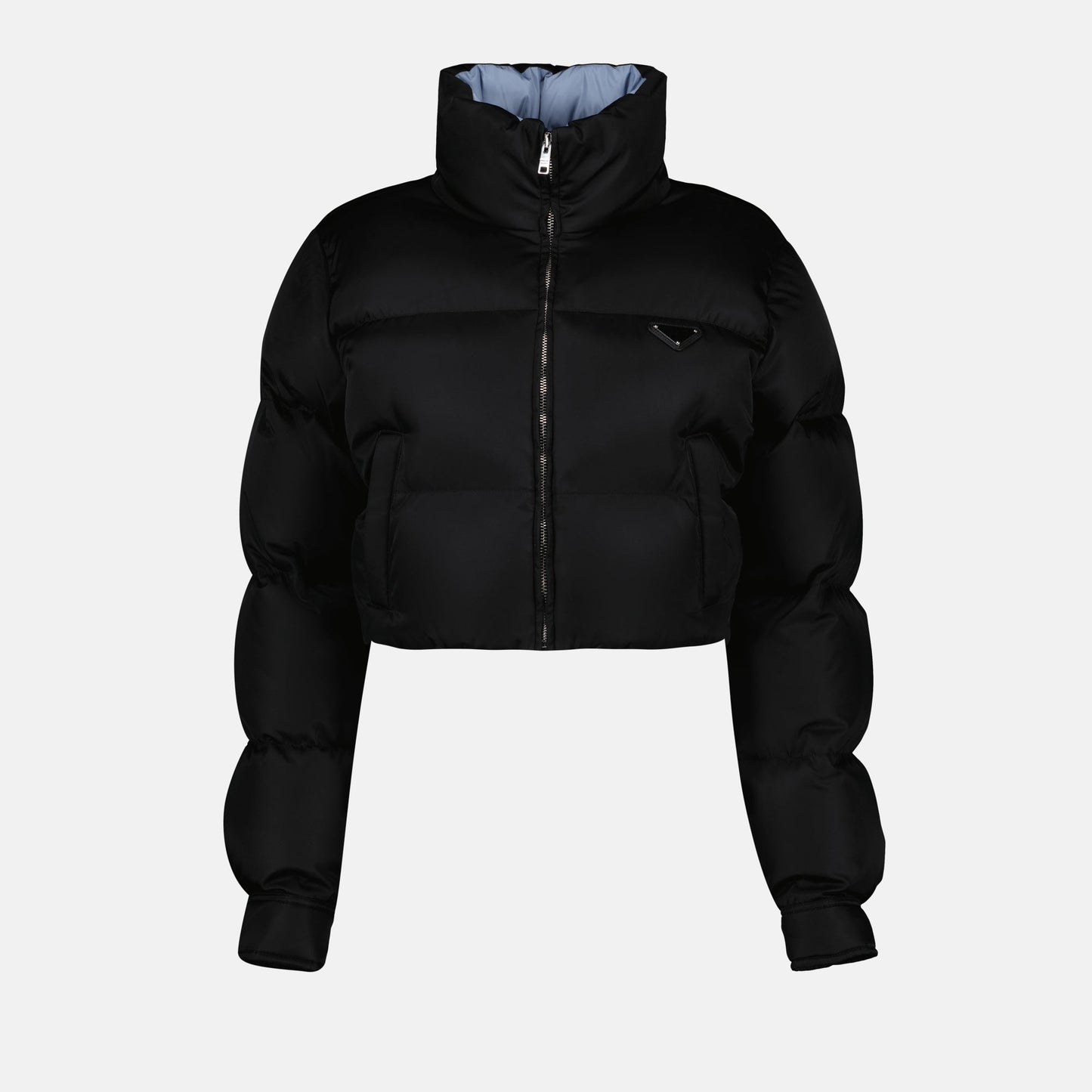 Prada down jacket, Re-Nylon jacket, sustainable luxury, black down jacket, high-end fashion